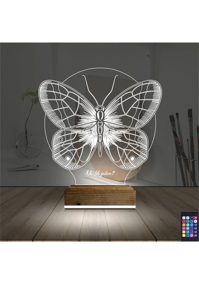 Luvivia Kelebek Kişiye Özel 3d Lamba - Masa Gece Lambası V2 Şeffaf