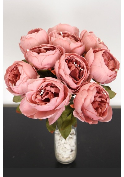 Yapay Çiçek Deposu Yapay Çiçek 10 Dal Lüx İncili Gül Rosa Lucieae 40 Cm Gülkurusu