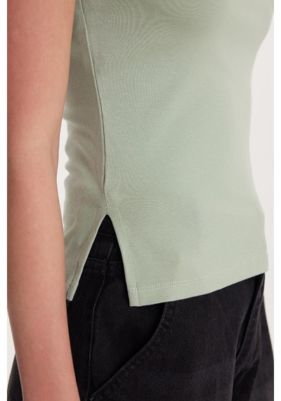 Tudors Kadın Modal Kumaş Slim Fit Dar Kesim Bisiklet Yaka Düz Basic Mint Bluz-34412 MİNT