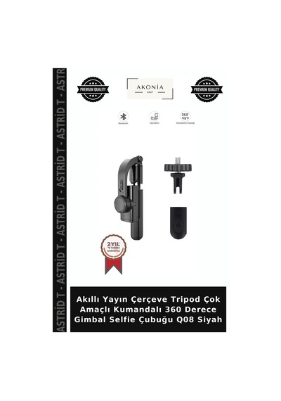Akıllı Yayın Çerçeve Tripod Çok Amaçlı Kumandalı 360 Derece Gimbal Selfie Çubuğu Q08 Siyah