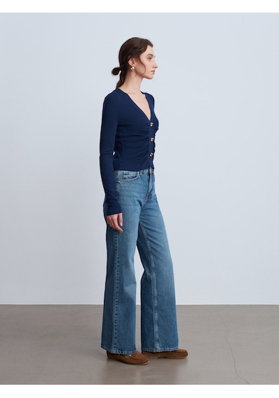 Dilvin 72117 %100 Pamuk Wide Leg Jean-yeşil Yeşil