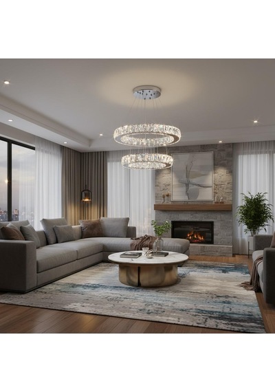 Kristal 2 Katlı Uzaktan Kumandalı 40-50 Cm Avize Krom