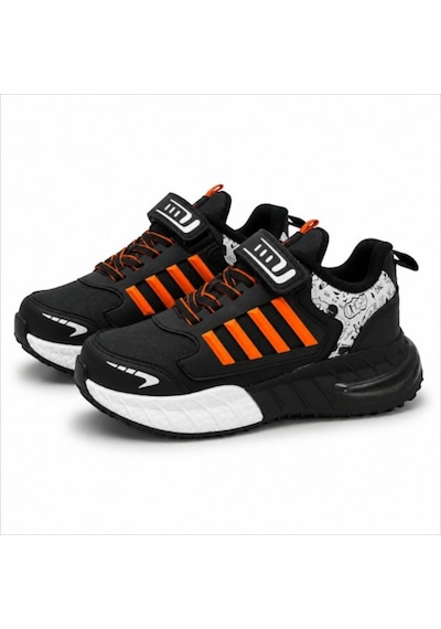 Black Flex Grafiti Çocuk Sneaker Ayakkabı Siyah Oranj 31-35 2651 Sıyah