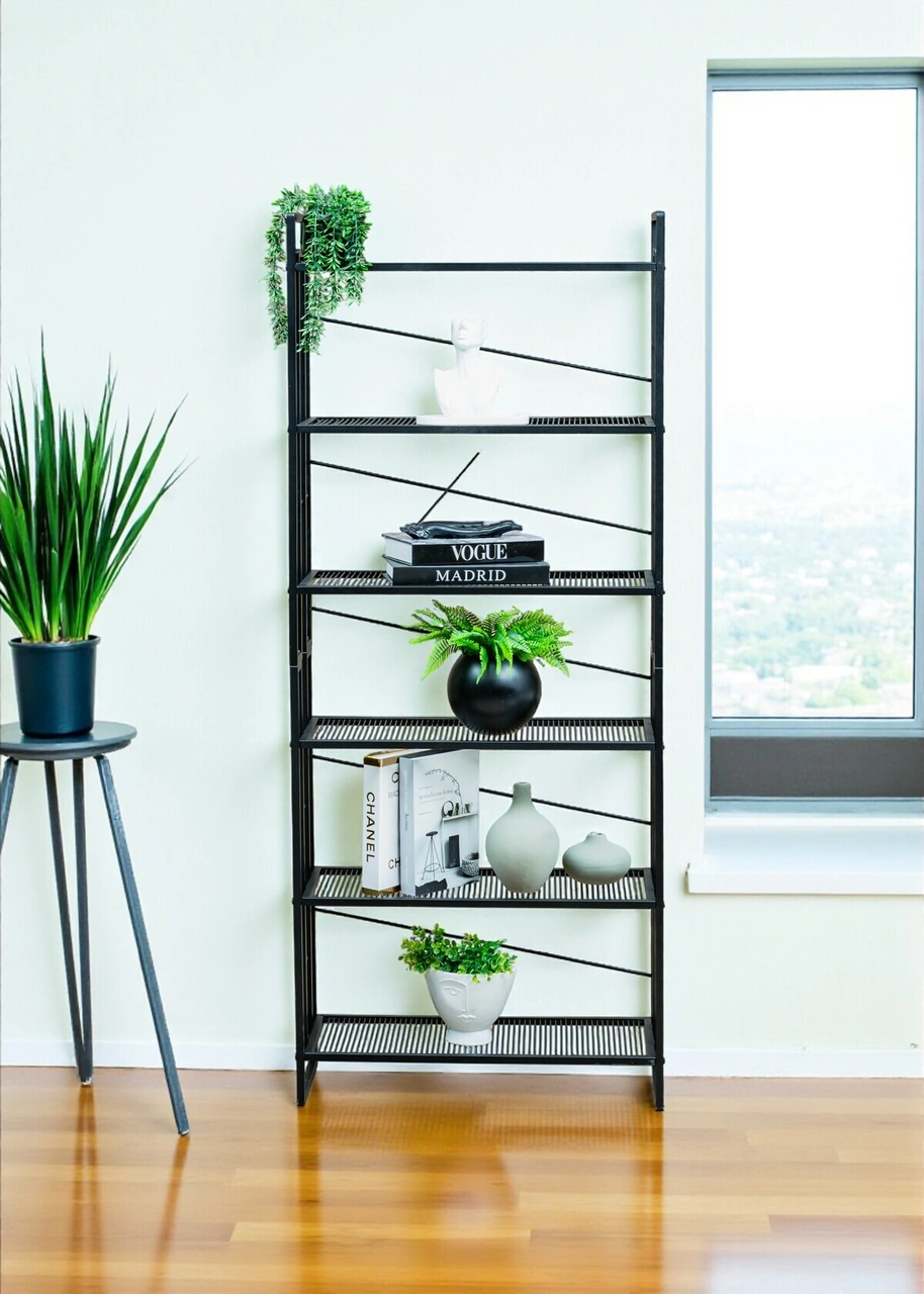 Dekoratif Siyah Metal Kitaplık 6 Raflı Çok Amaçlı Stand Salon Ve Çalışma Odası Düzenleyici Siyah Dekoratif Siyah Metal Kitaplık 6 Raflı Çok Amaçlı Stand Salon Ve Çalışma Odası Düzenleyici Siyah