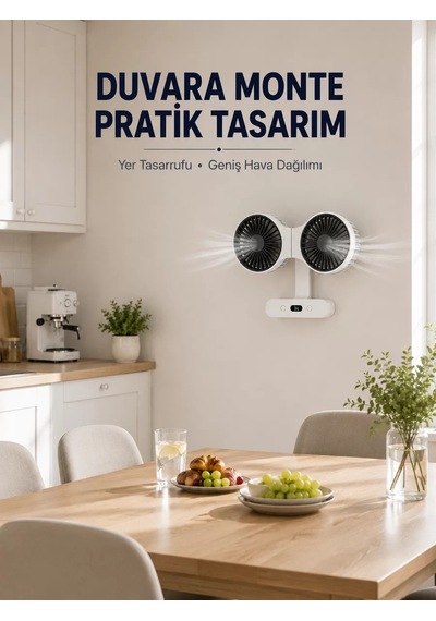 Hepsi Dijital Göstergeli Çift Fan Başlıklı Masa Vantilatörü Najmaddin