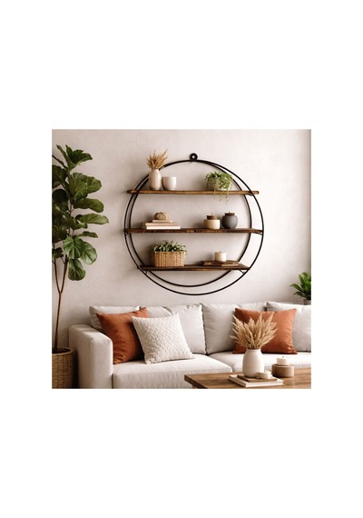 Luxury Wood 3 Katlı Metal Ahşap Çok Amaçlı Dekoratif Duvar Rafı 56x12cm Kahverengi