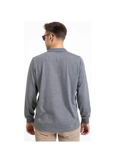 Erkek Orta Yaş ve Üzeri Polo Yaka Cepli Uzun Kollu Mevsimlik Sweatshirt 1103-Gri-Gri