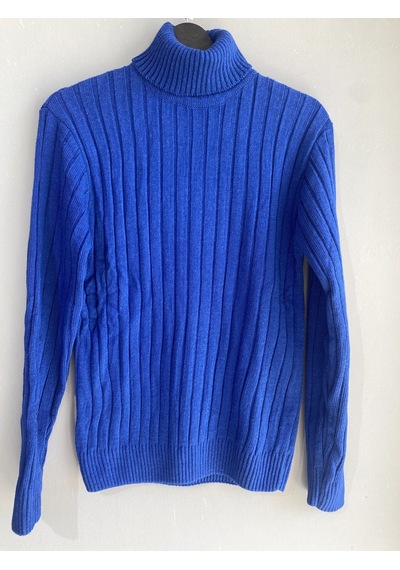 Martino Butik Unisex Balıkçı Yaka Triko Saks Mavi Kazak Saks