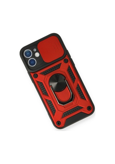 Apple iPhone Uyumlu,  12 Mini Kılıf Pars Lens Yüzüklü Silikon - Kırmızı