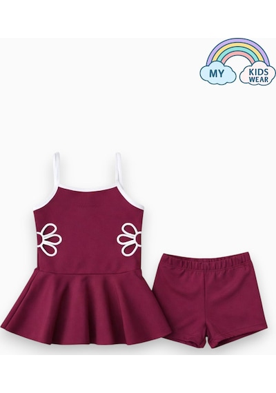 My Kids Wear Kız Çocuk Nakış Detaylı Garson Boy Mayo 5-14 Yaş 12593 Bordo