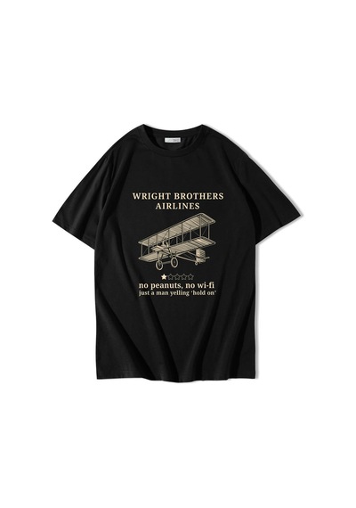 Brz Collectıon Brz Collection Unisex Oversize Wright Brothers Airlines T-shirt Siyah