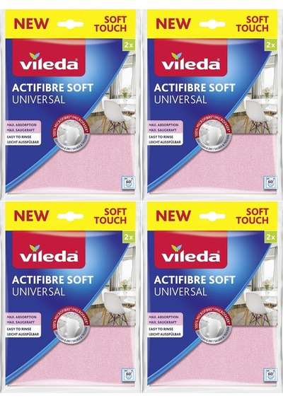 Vileda Actifibre Soft Universal New Soft Touch Paket İçi 2 Li 4lü Beyaz - Pembe