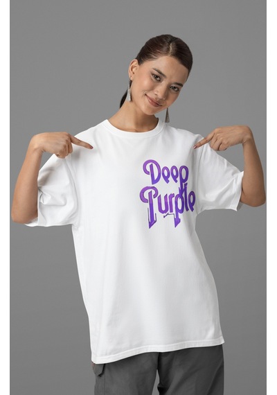 Sevbano Deep Purple Rock Metal Müzik Grubu Sırt Baskılı Unisex Oversize T Beyaz