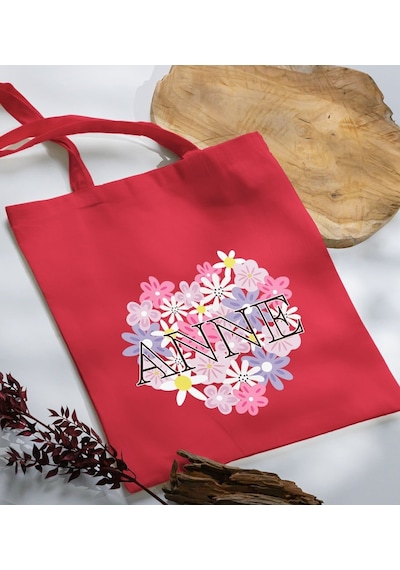 Bk Gift Anneler Günü Tasarımlı Kırmızı Kumaş Bez Çanta, Baskılı Omuz Çantası, Alışveriş Çantası, Anneler Günü Hediyesi, Anneye Hediye-3 Kırmızı