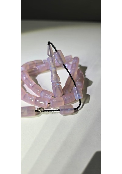 Ağır Püsküllü Pembe Sentetik Opal Kesme Tesbih Açık Pembe