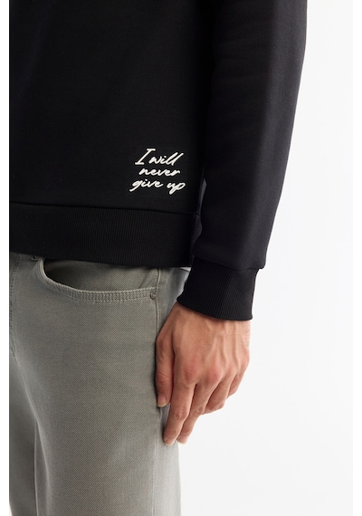 Avva Erkek Siyah Kapüşonlu 3 İplik Şardonlu Baskılı Regular Fit Sweatshirt A42y1303