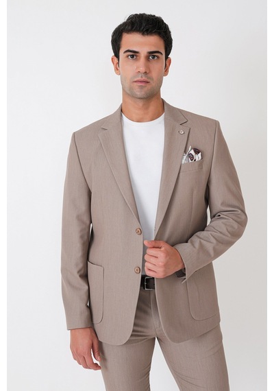 Comfort Fit Esnek Pamuklu Torba Cep Bej Blazer Ceket C 743
