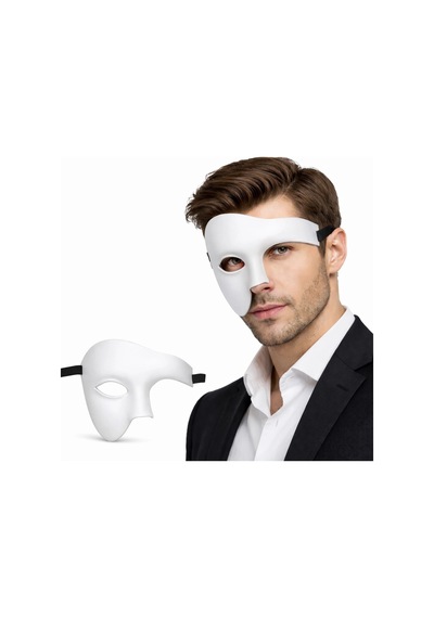 Beyaz Yarım Erkek Maske Phantom Parti Balo Maskesi Çok Renkli