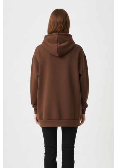 Mizalle Yumuşak Dokulu Kapüşonlu Kahverengi Sweatshirt Kahverengi