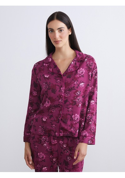 Lcw Dream Kırmızı Petite Gömlek Yaka Çiçekli Kadın Pijama Takımı
