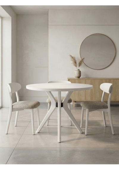 Haven Yuvarlak İskandinav Mutfak Masası 110x110 Beyaz