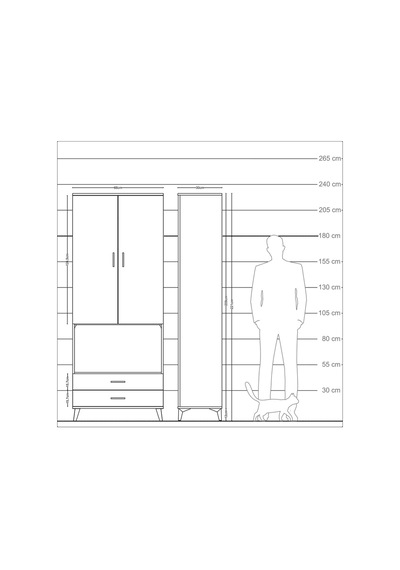 Arges Dolap 3 Raflı 2 Çekmeceli Tek Askılı 88x30x221 Aytaşı-çam Aytası