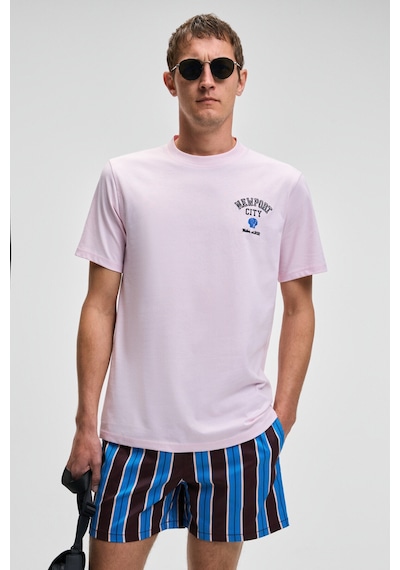 Grimelange SONORA Erkek Baskı Detaylı %100 Organik Pamuk Regular Fit Kısa Kollu Pembe T-Shirt