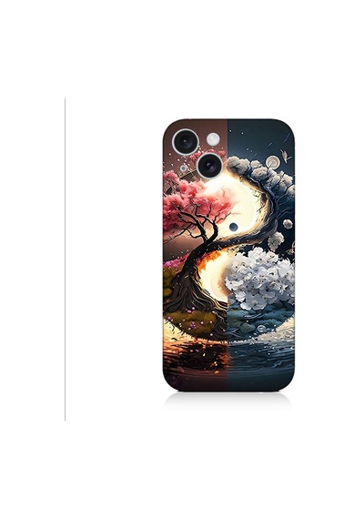 Apple Uyumlu iPhone 15 Yin Yang Ağaç Desenli Silikon Kılıf Silikon
