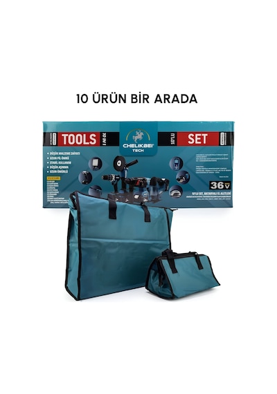 Chelikbei Eea389 Akülü 10 Lu Set Led Işık +lazer Metre +somun Sıkma + Dekupaj + Oto Yıkama + Sunta Kesme + Darbeli Vidalama + Spral + Kırıcı Delici Matkap + Çok Fonksiyonlu Taşlama