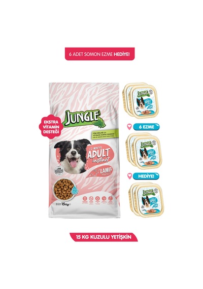 Kuzu Etli Omega 3 Destekli Yetişkin Köpek Maması 15 Kg + 6 Adet Somonlu Ezme Hediye