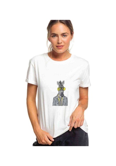 Zebra Potikare Zebra Ceket Ve Güneş Baskılı Beyaz Kadın Tshirt
