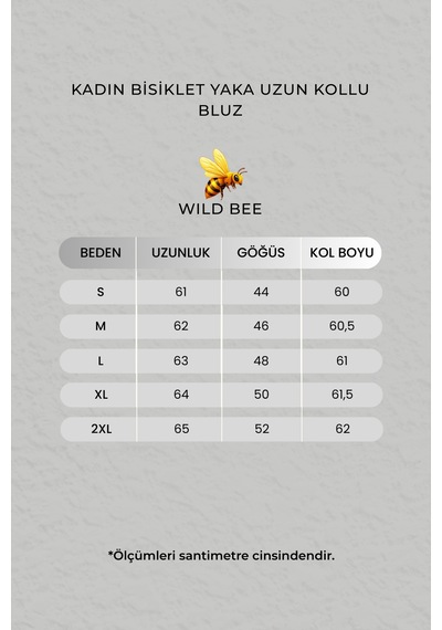 Wild Bee Kadın Beyaz Bisiklet Yaka Uzun Kollu Bluz