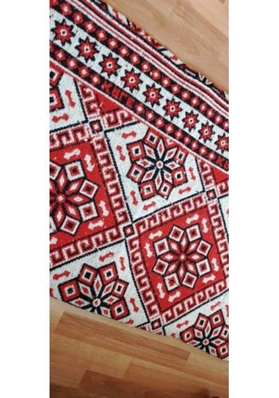 Makine Dokuması Çiçekli Desenli 3 Mekik Kırmızı Kalın Kilim