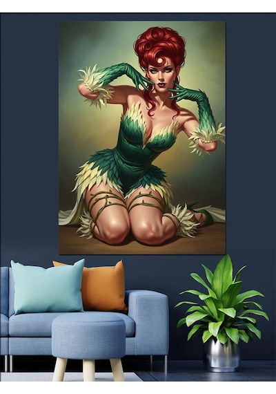 Karizma Tablo Yeşil Elbiseli Seksi Pin-up Dekoratif Kanvas - Mdf Ahşap Tablo