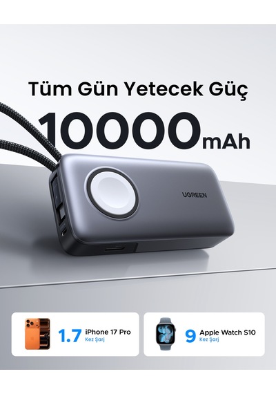 Ugreen 10.000 Mah 30w Magsafe Kablosuz Hızlı Şarj Powerbank, Apple Uyumlu Watch Şarj Destekli 5w , 55434b Gri