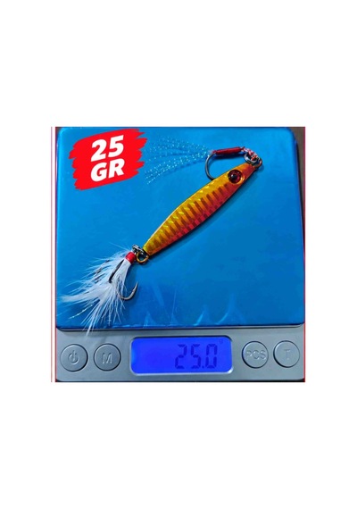25 Gr Hologram Jig Balık Avı Kaşığı Kırmızı Altın Parlak Gövde Çift Asist Iğneli Uzak Atış