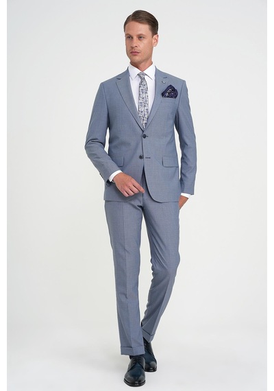 Efor Slim Fit Çift Yırtmaç Esnek Yelekli Klasik Havacı Mavi Takım Elbise Tk 916 Mavi