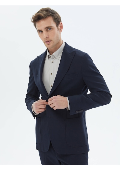 Kip Lacivert Desenli Modern Fit Takım Elbise Çok Renkli