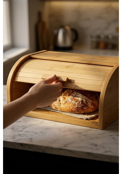Makri Home Doğal Ahşap Bambu Ekmeklik Demonte Ahşap Ekmek Sepeti, Bambu Ekmek Kutusu 40 X 17 X 27 Cm Bambu