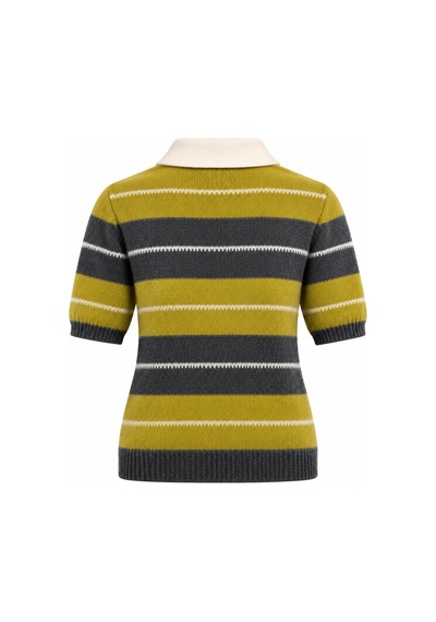 Laluvia Olive Polo Yaka Kısa Kollu Triko Kazak - 1289