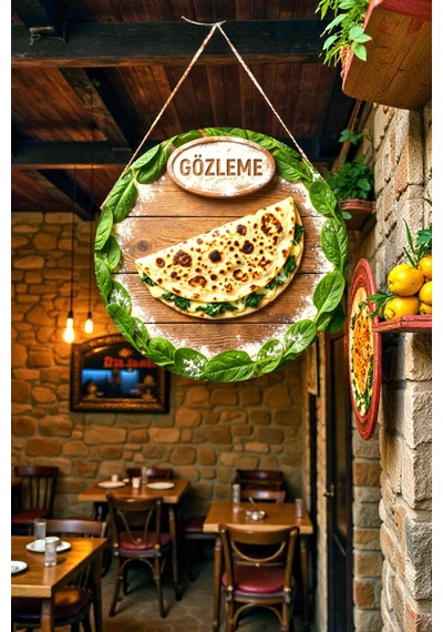 Gözleme Görselli İpli İpli Mdf Ahşap Kapı Duvar Süsü, Cafe, Mutfak Dekoratif Tablo