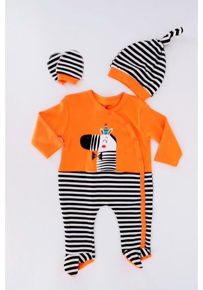 Fantastic Baby Turuncu,zebra Çizgili Erkek Bebek Tulum Takım Turuncu