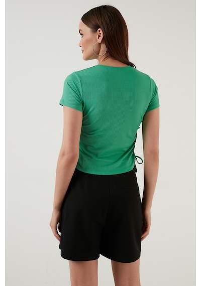 Lela Yanlardan Büzgülü Kısa Kollu Crop Bayan Bluz 5864010 Benetton