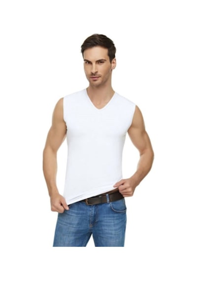Elt1305 / Elit Elastan V Yaka Sıfır Kol 3 Adet Beyaz Beyaz