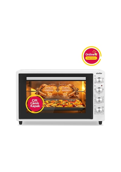Simfer 7062 Beyaz 70 LT Turbo Fan Piliç Çevirme Mini/Midi Fırın - Multi Fonksiyon, Yoğurt Yapma, Buz Çözme & Çift Cam