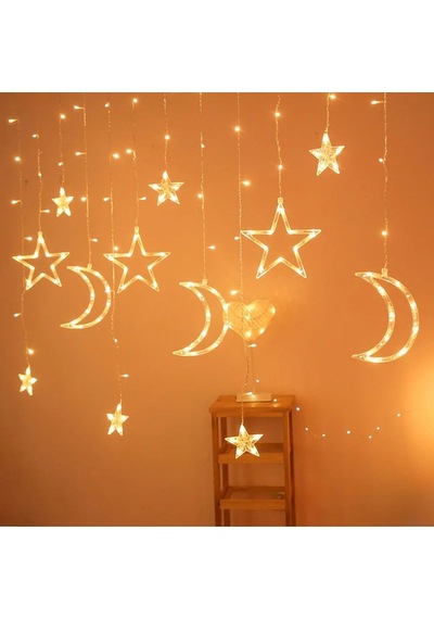 Ay Ve Yıldız Figürlü Kumandalı 12 Sarkıtlı 120 Led Dekor Işık Dekoratif Ortam Ve Masaüstü Aydınlat Çok Renkli