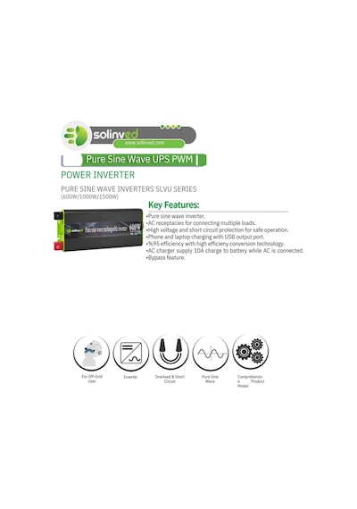 Solinved 12v 600w Pure Sıne Ups Saf Sinüs Ups İnvertör Slvu600