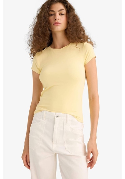 Defacto Slim Fit Dar Kesim Bisiklet Yaka Basic Düz Kısa Kollu Tişört F7768ax25auyl252 Sari