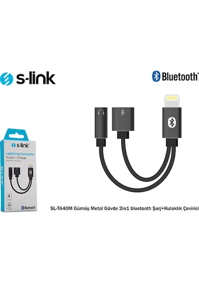 S-link Sl-ta40m Lightning Gri Metal 2in1 Bluetooth Şarj+kulaklık Çevirici