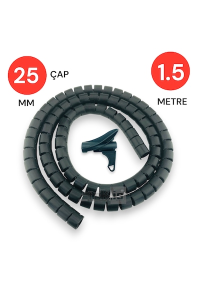 25mm 1,5m Yarıklı Spiral Kablo Kanalı Düzenleyici